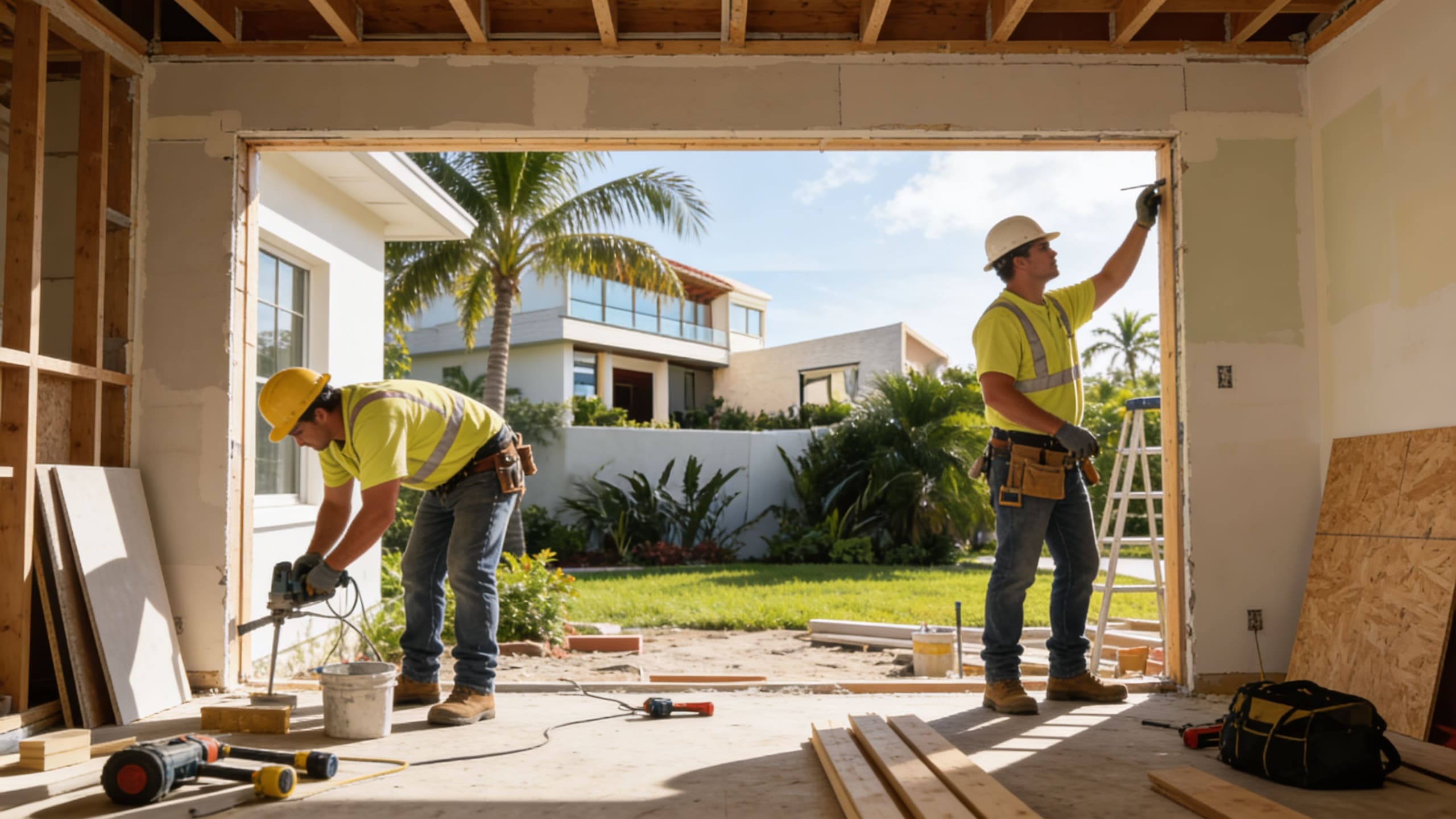 Residential general contractors working on a South Florida home renovation