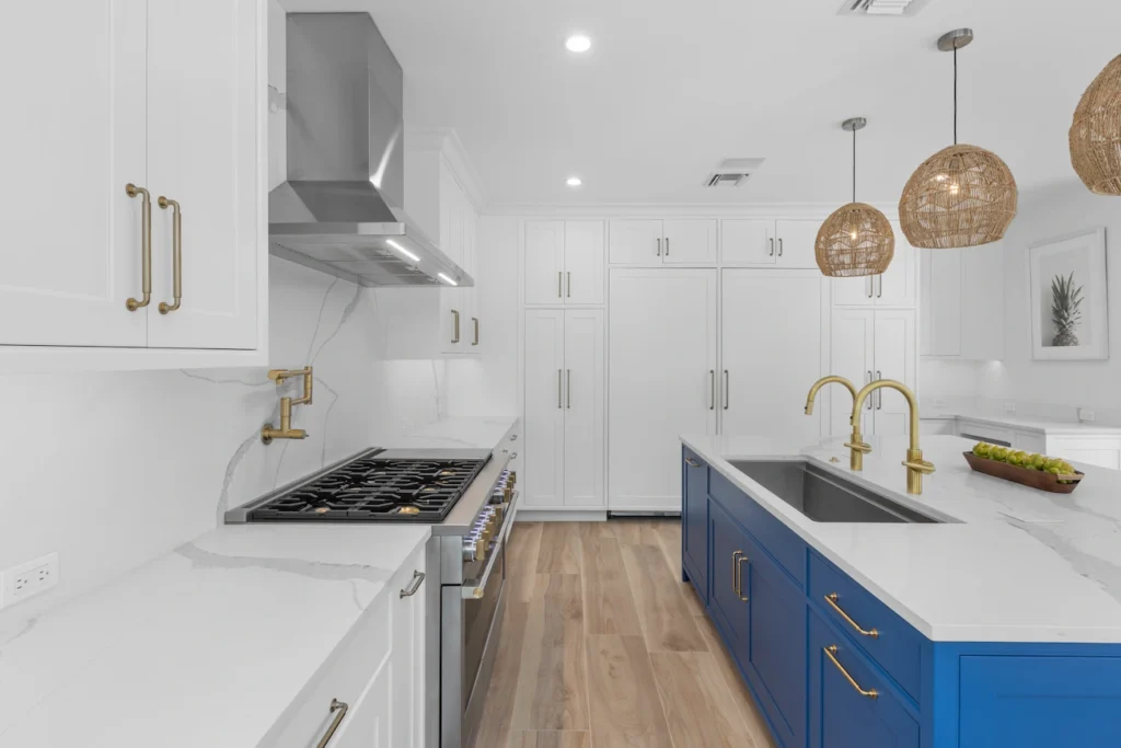 High end kitchen remodel by Nakamura Contractors — custom cabinetry, marble countertops, and premium finishes in South Florida