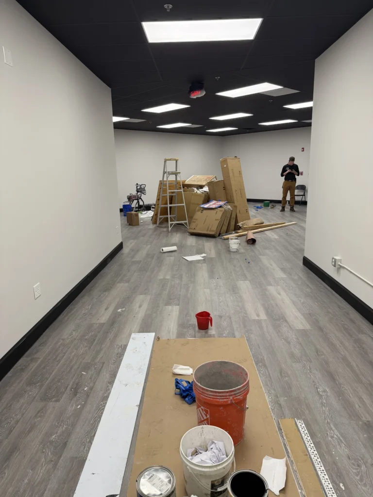 Commercial building construction on the Treasure Coast — a Nakamura Contractors commercial project under way with framing and drywall in progress