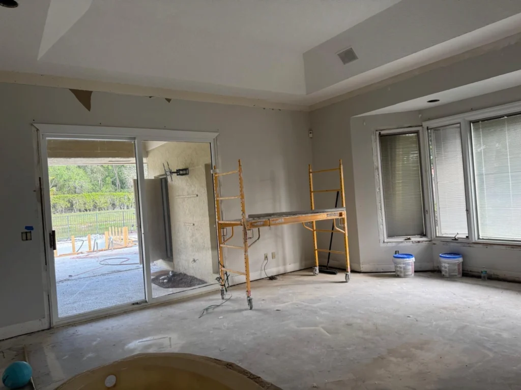 Tenant build out contractor in South Florida — commercial interior fit-out in progress by Nakamura Contractors, framing and drywall stage